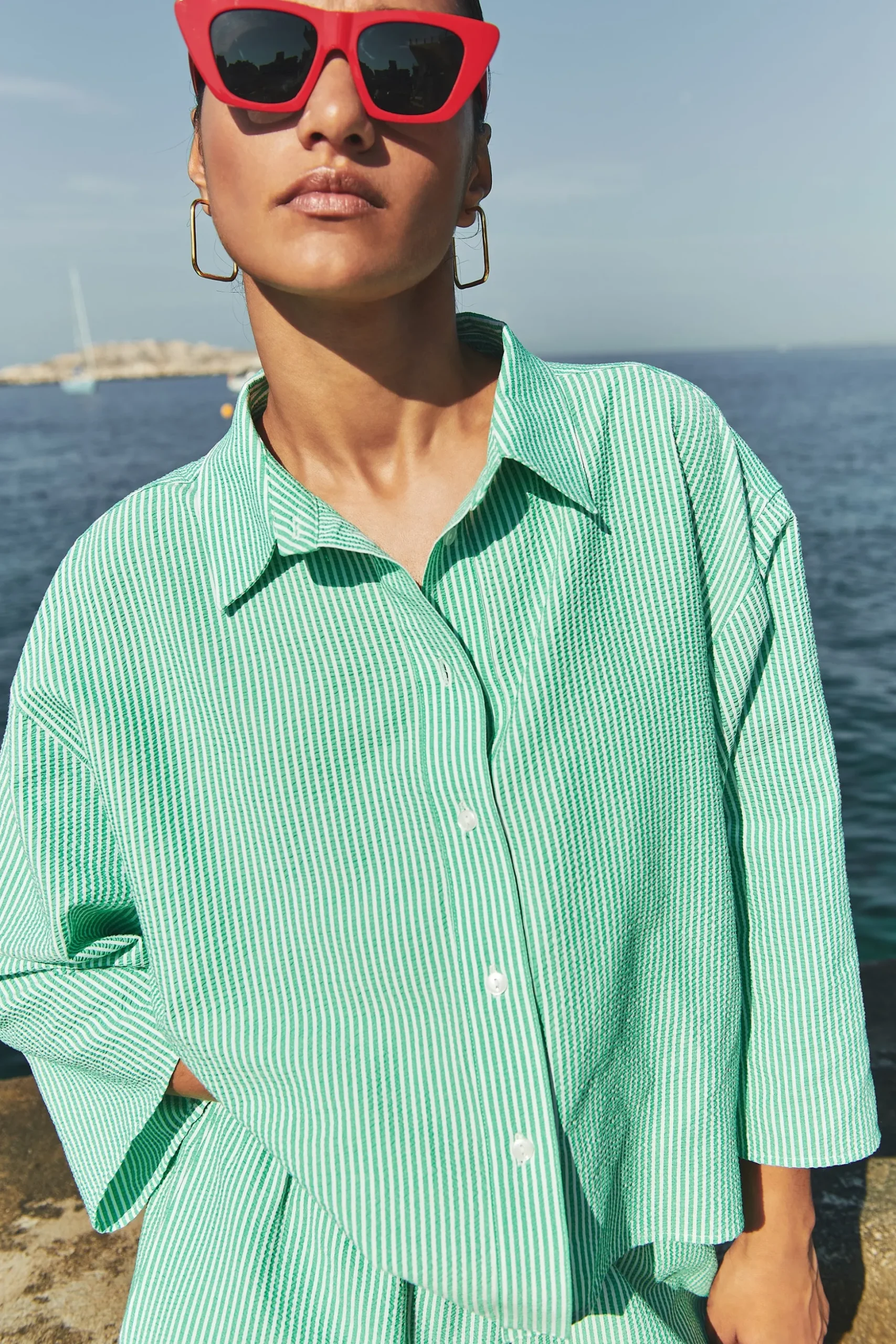 Blouses*By bar bernie blouse | green seer stripe