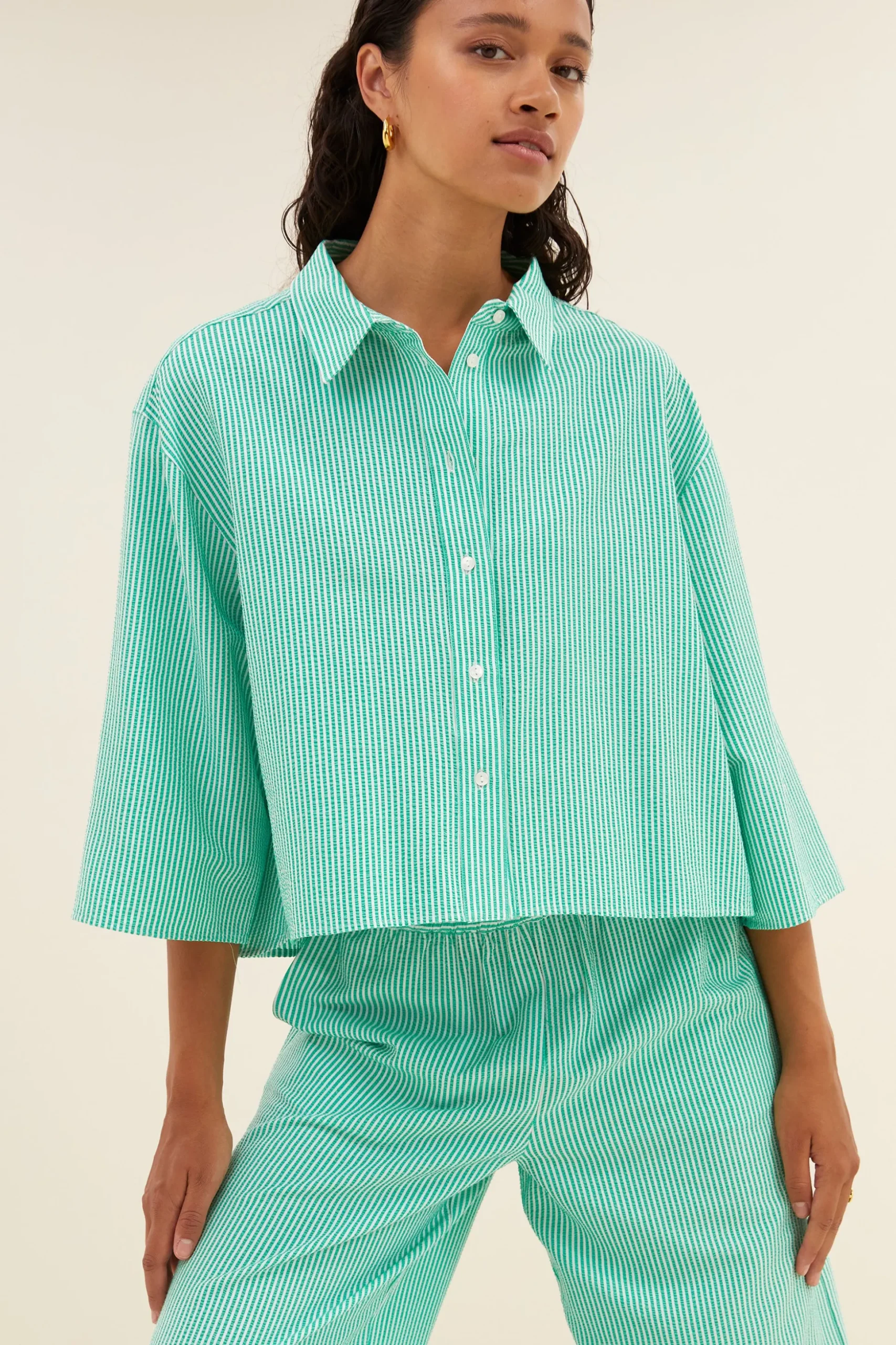Blouses*By bar bernie blouse | green seer stripe