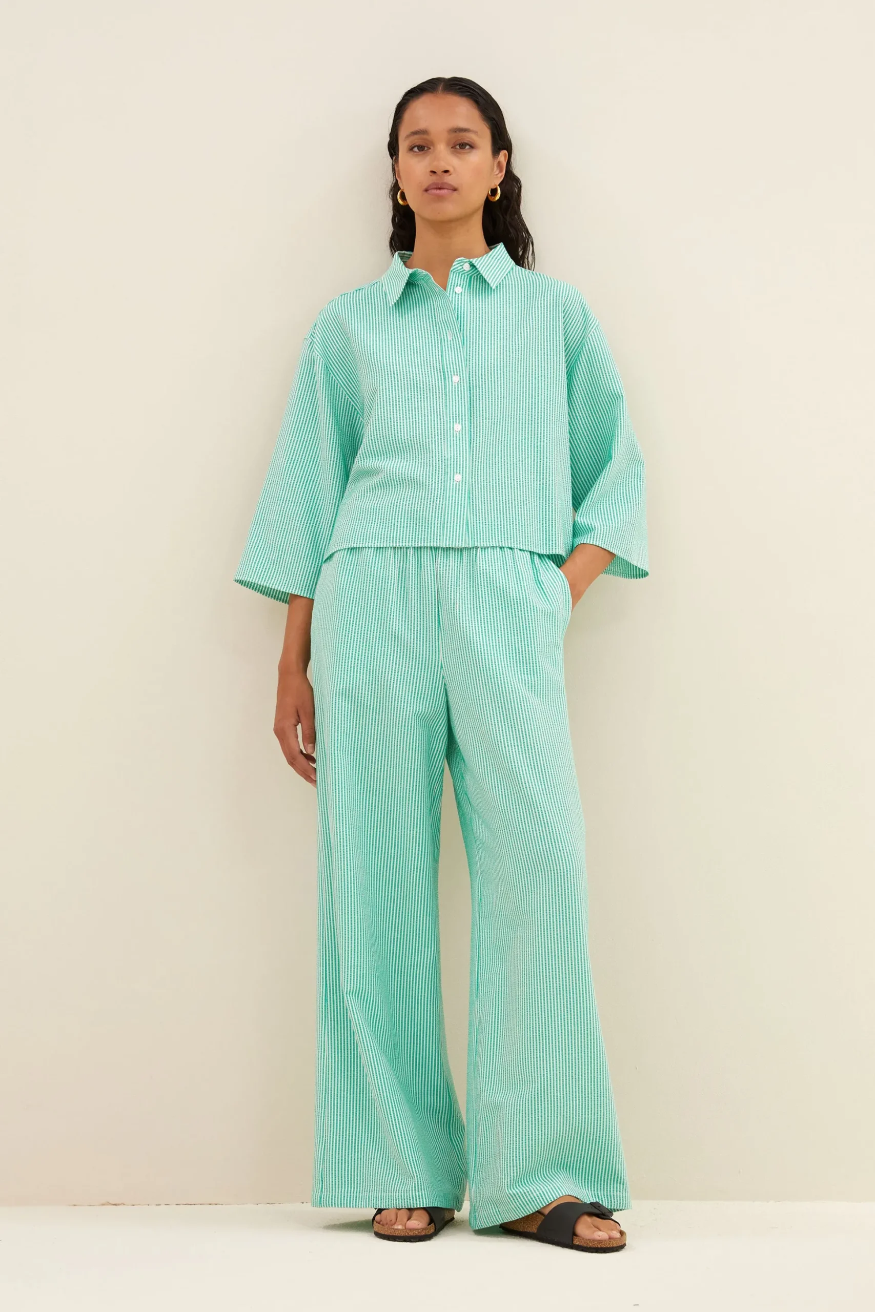 Blouses*By bar bernie blouse | green seer stripe