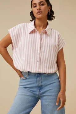 Blouses*By bar bieke linen stripe blouse | bubblegum