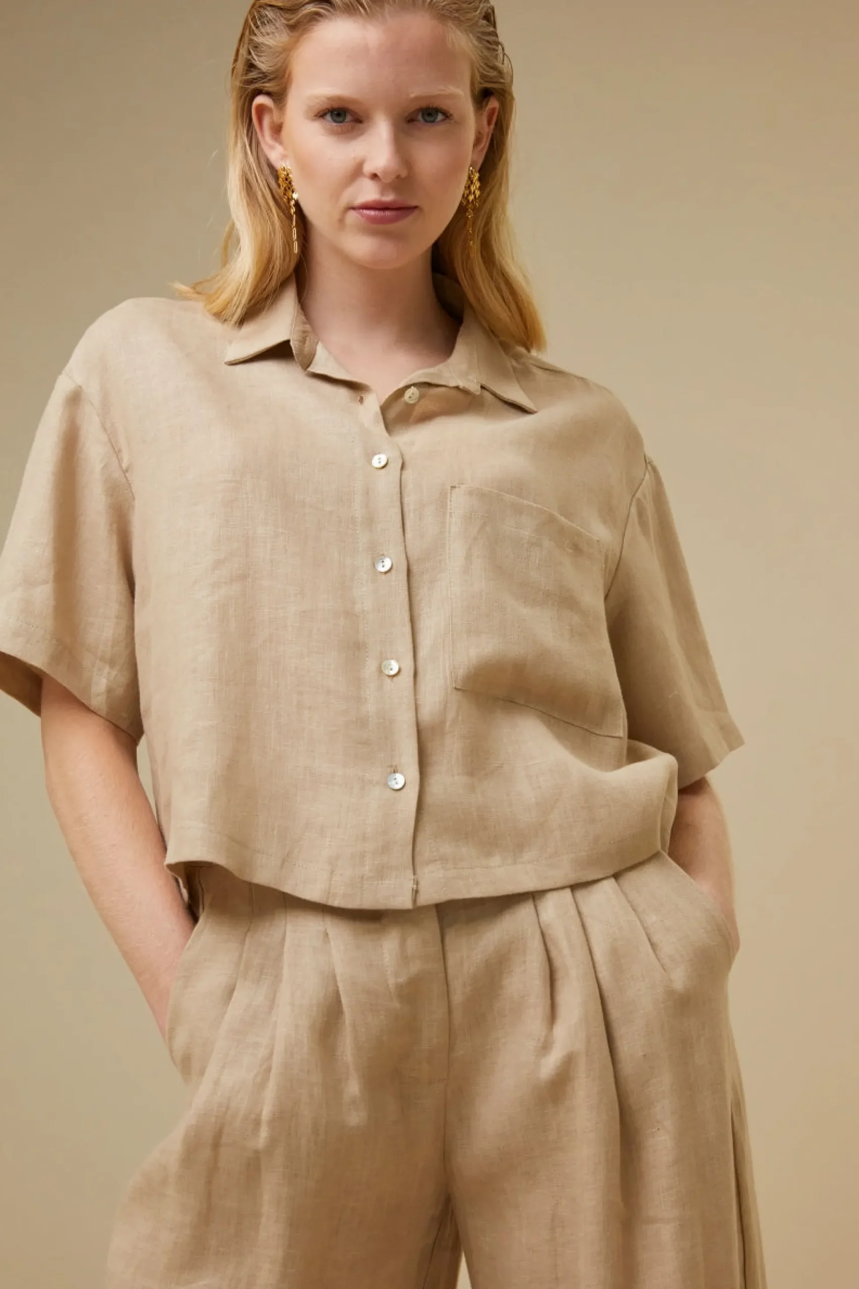 Blouses*By bar cris linen blouse | latte