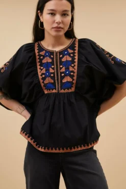 Blouses*By bar gabie embroidery blouse | jet black