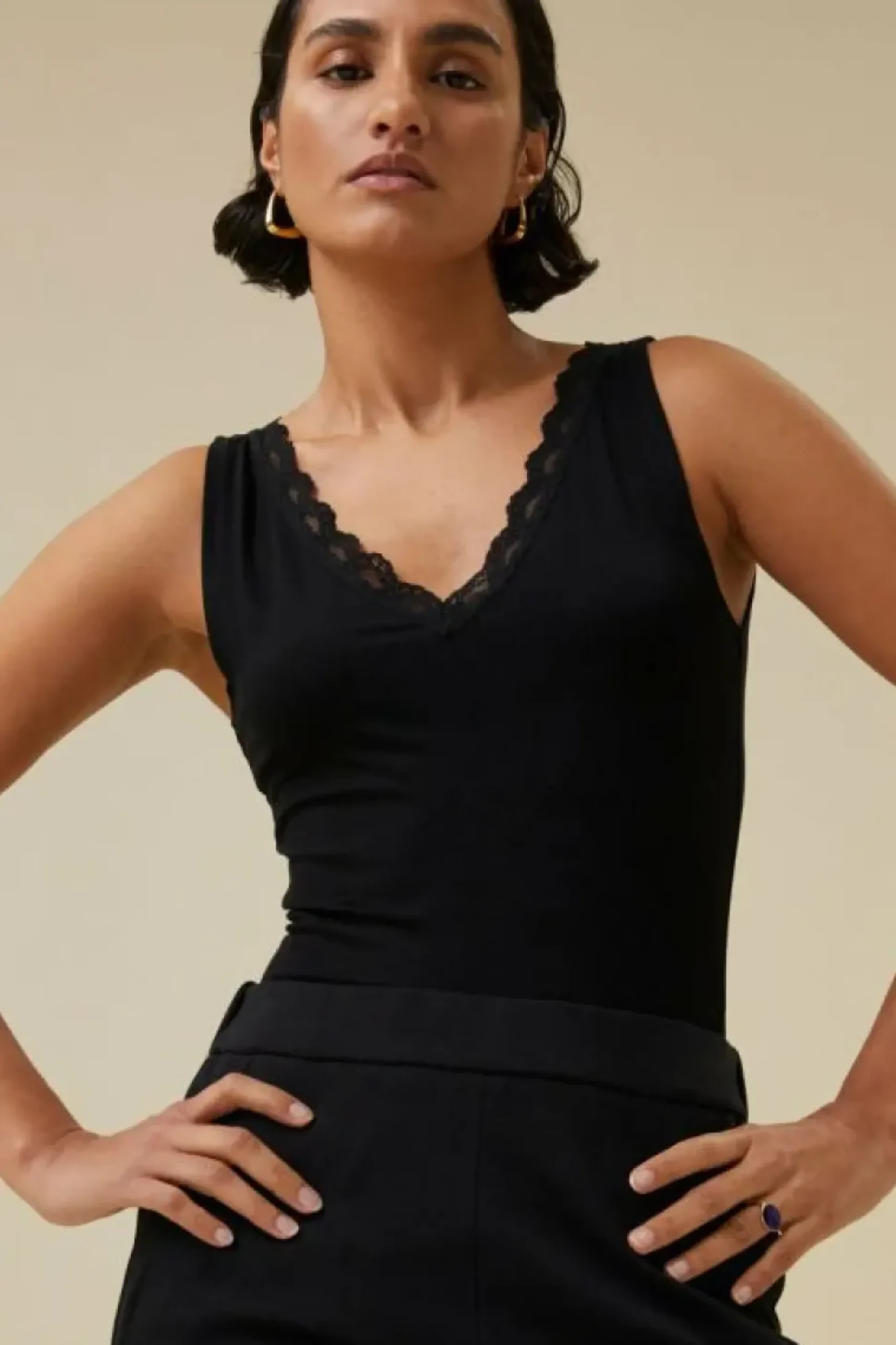 Tops & Shirts*By bar lace singlet | black