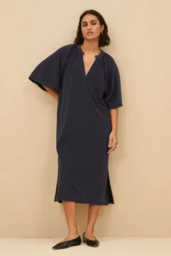 Jurken*By bar louisa slub dress | midnight