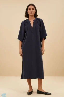Jurken*By bar louisa slub dress | midnight