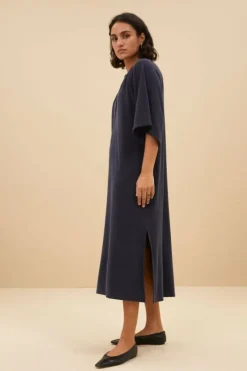 Jurken*By bar louisa slub dress | midnight