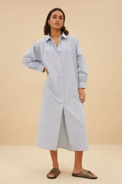 Jurken*By bar pin stripe shirt dress | indi grey
