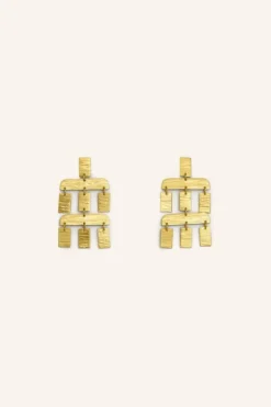 Oorbellen|Sieraden*By bar puck double earring | gold