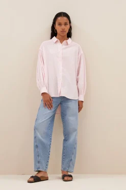 Blouses*By bar sarah pink pinstripe blouse | pink pin stripe