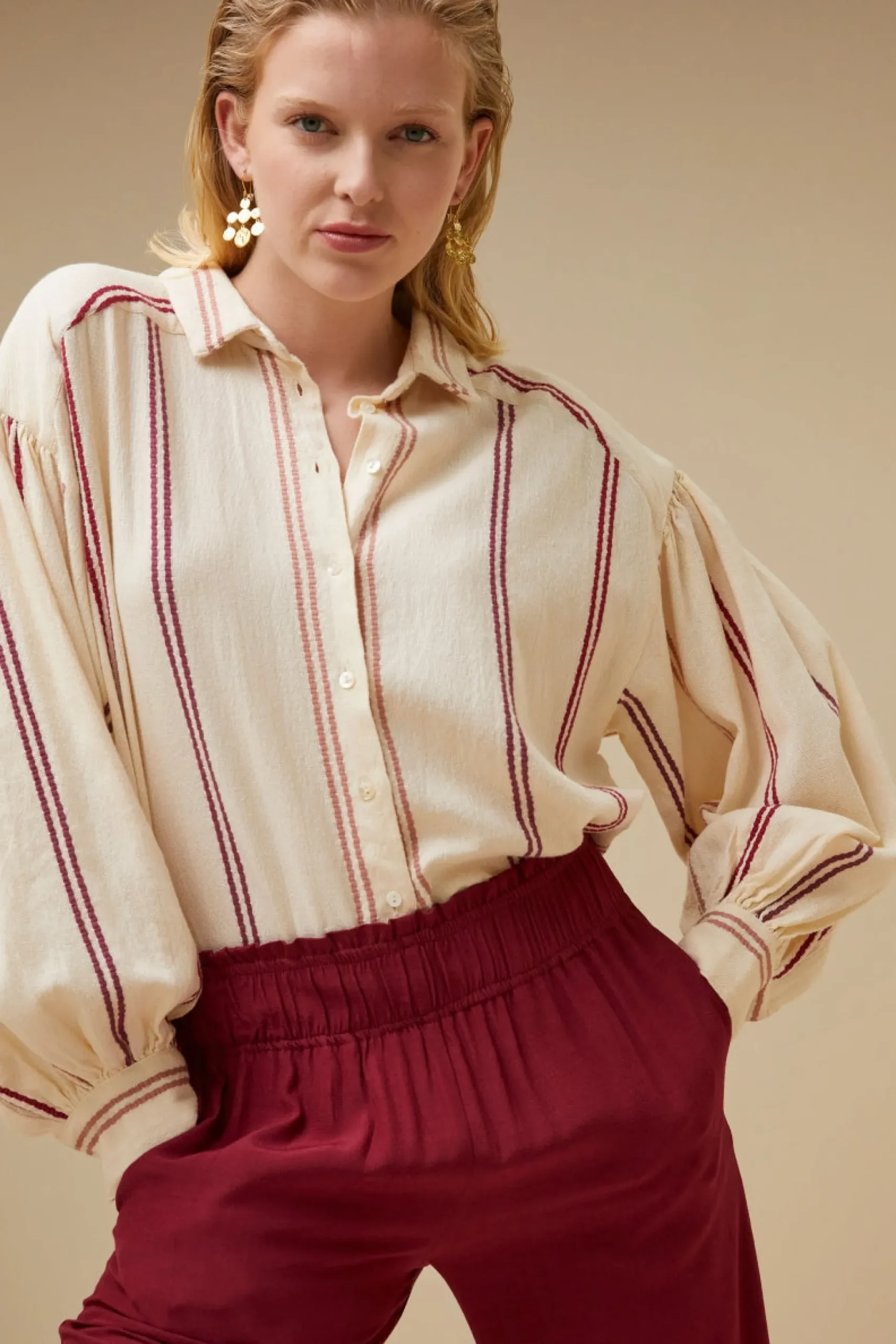 Blouses*By bar sarah short athia blouse | grenache