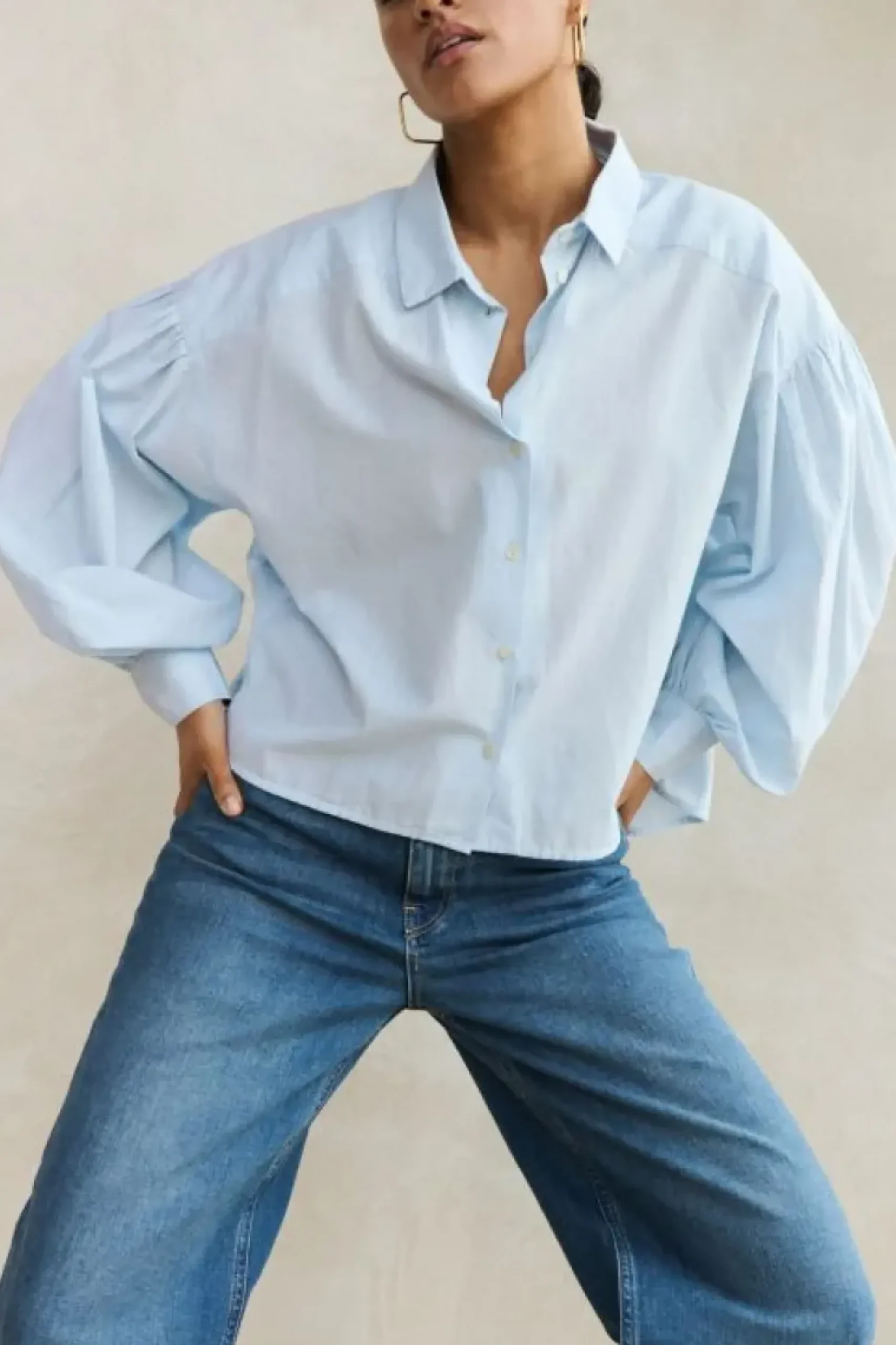 Blouses*By bar sarah short chambray blouse | light blue