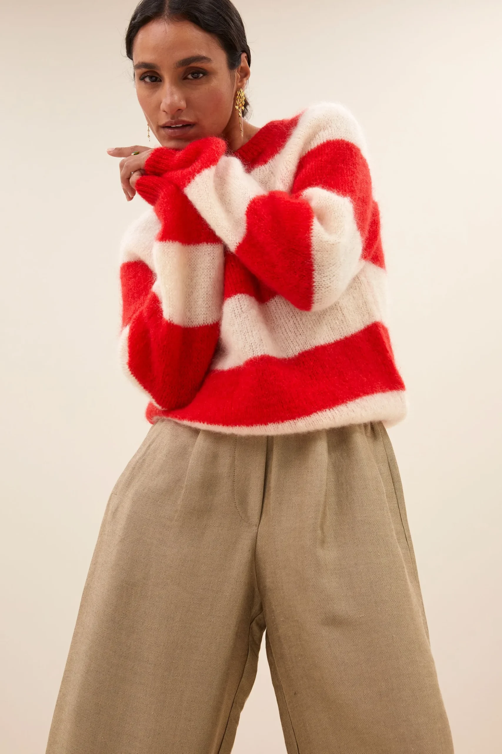 Truien*By bar sian stripe pullover | lipstick red stripe