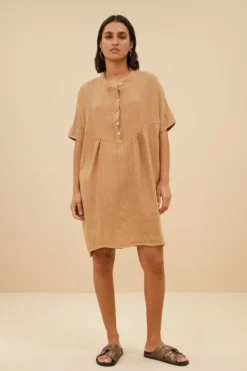 Jurken*By bar tais linen dress | caramello