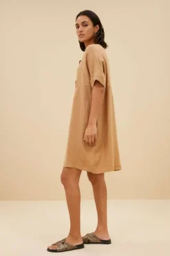 Jurken*By bar tais linen dress | caramello