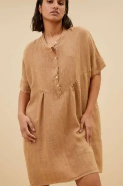 Jurken*By bar tais linen dress | caramello