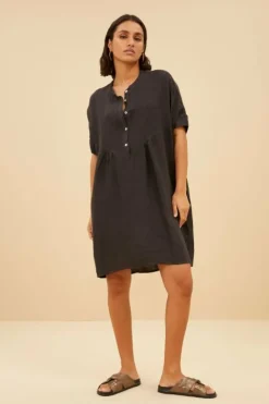 Jurken*By bar tais linen dress | jet black