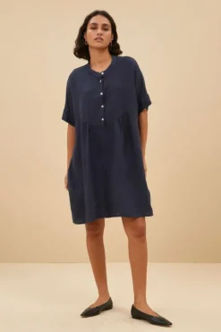 Jurken*By bar tais linen dress | midnight