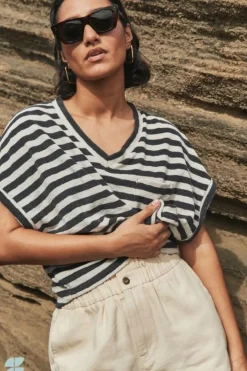 Tops & Shirts*By bar tammie slub stripe top | jet black