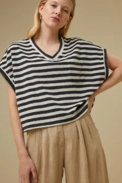 Tops & Shirts*By bar tammie slub stripe top | jet black